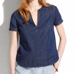 Madewell Dark Chambray Pullover V-Neck Top